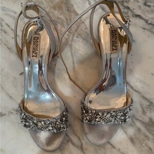 Badgley Mischka Silver Embellished Strappy Heels